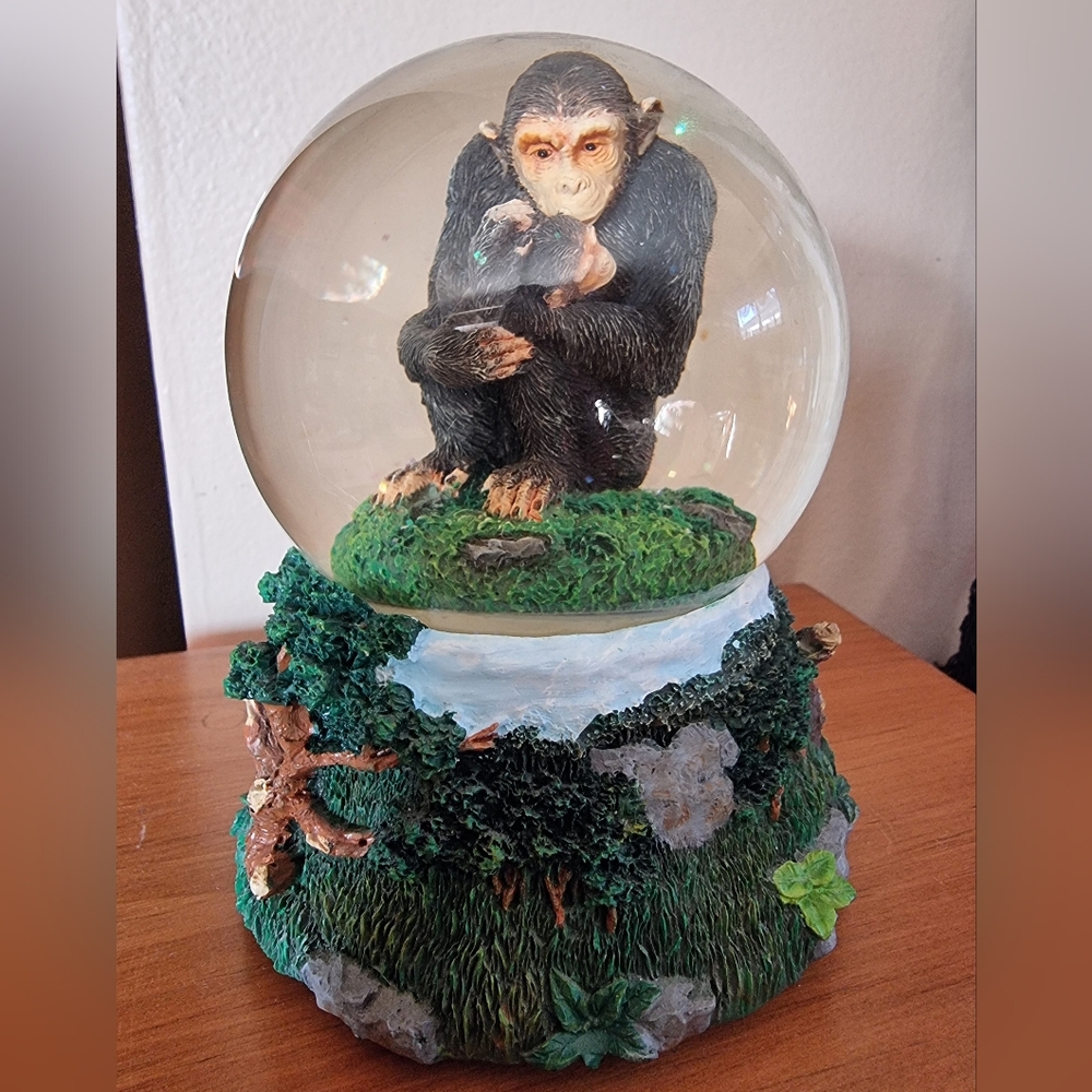 The San Francisco Music Box Company Chimpanzee Monkey Baby Water Snow Globe